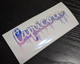 Capricorn Zodiac Sign Graffiti Permanent Vinyl Decal in Gorgeous Holographic or Various Colors