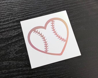 Heart Shaped Baseball Permanent Vinyl Decal in Alluring Holographic or White ~ Black