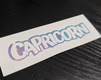 Capricorn Zodiac Sign Block Letters Permanent Vinyl Decal in Gorgeous Holographic or Various Colors