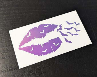 Lips with Bats Halloween Permanent Vinyl Decal Sticker in Gorgeous Holographic or White ~ Black