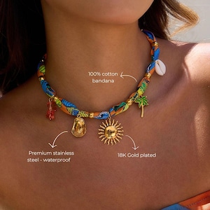 Tropical Charm Fabric Necklace – Bandana necklace - Colorful Summer Jewelry