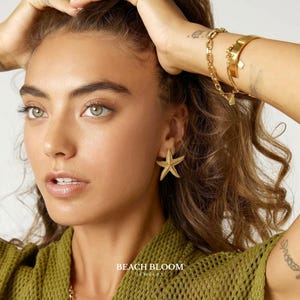 Starfish Earrings Gold – Beach Jewelry | Non Tarnish Stud Earrings for Summer