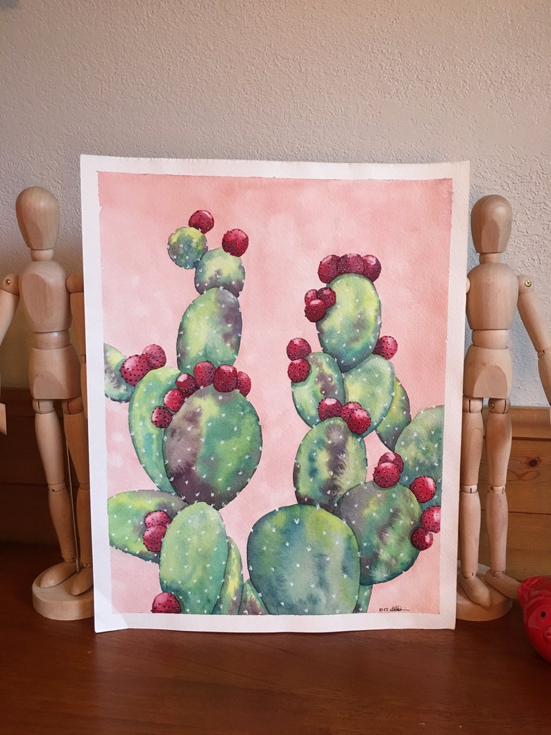 Watercolor Green Cactus Painting