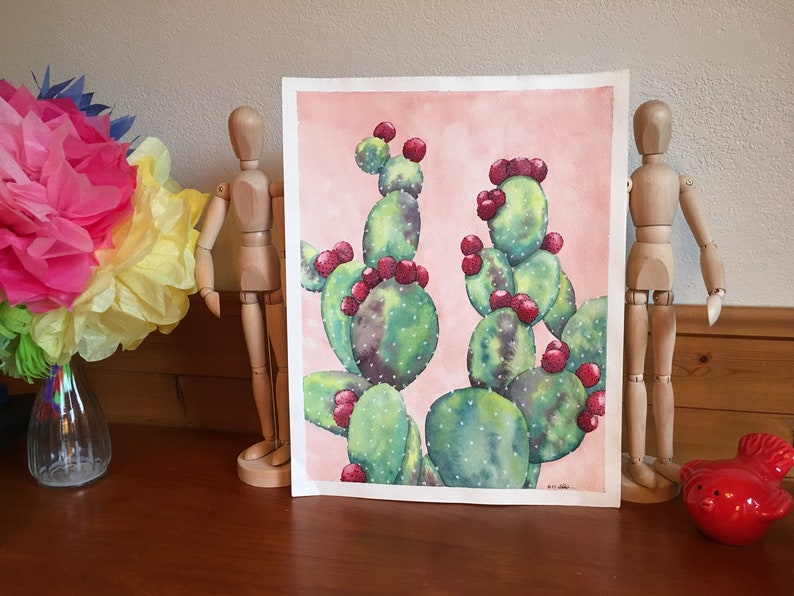 Watercolor Green Cactus Painting
