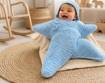 Sternenkokon | Babyparty, gehäkelter Seestern-Babyschlafsack | Neugeborenen-Schlafsack | Kuscheliges Sternengeschenk | Foto-Requisite Ozean | Neugeborene bis 2 Monate