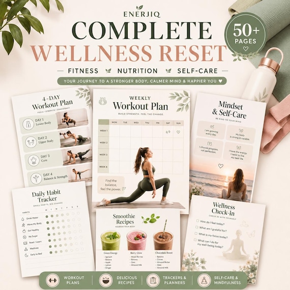 Printable Wellness Planner, 7 Day Fitness Meal Guide, Habit Tracker (Digital Download)