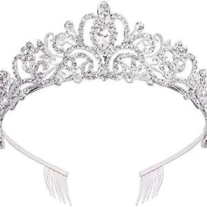Elegant Silver Crystal Princess Tiara | Rhinestone Crown Headband for Women Girls | Birthday, Pageant, Wedding, Royal Look