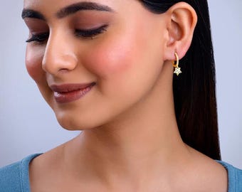 Créoles étoile céleste avec diamant LEB GRON, argent sterling 925, or 10 carats ou 14 carats, cadeau de luxe pour elle.