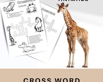 Tier Kreuzworträtsel für Kinder, Printable Geographie Aktivität, Montessori spielen lernen, Spaß, Malseiten