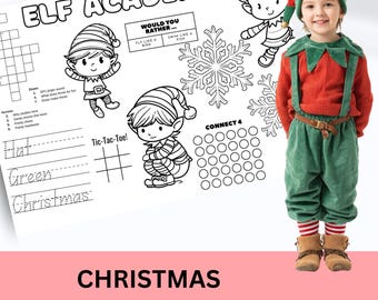 Christmas Elves Activity Mat, Holiday Coloring, Puzzles (Digital Download)