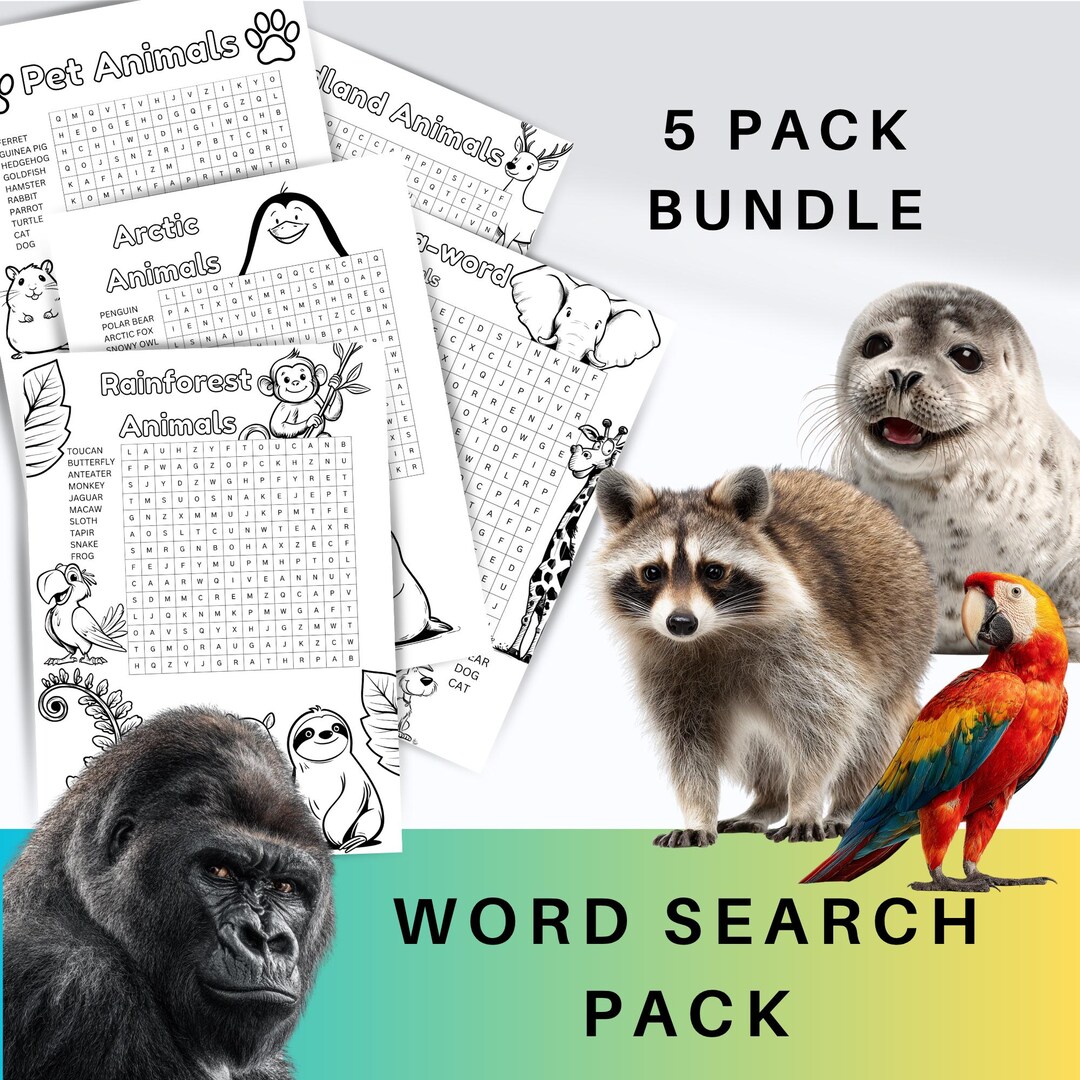 Animal Word Search Puzzles for Kids, Montessori Learning (printable ...