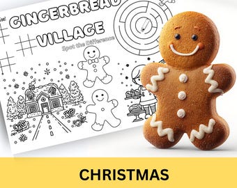 Christmas Gingerbread Activity Mat, Coloring Games (Digital Download)