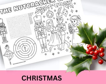 Kids activities mat, Christmas, holidays, games, placemat, coloring, puzzles, festive, religious entertainment