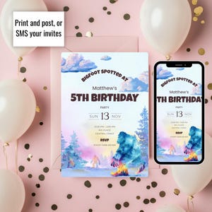 Bigfoot Birthday Invitation Kids, Editable Template, Fun Party Invite, Customisable, Design for Children