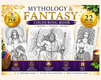 神話とファンタジーの塗り絵 | ギリシャ神話の神々、魔法の生き物（印刷可能なPDF）