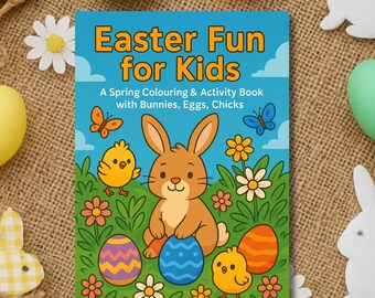 子供向けイースターぬり絵 | 春のうさぎ、卵、ひよこ、花 | 子供向けの楽しいイースターアクティビティ | 印刷可能なPDF