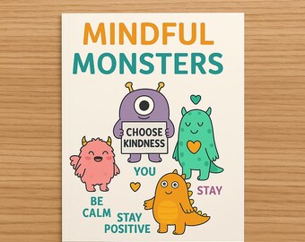 子供向けのマインドフルモンスターぬり絵ブック - ポジティブな肯定、優しさと落ち着き - 印刷可能なアクティビティブック PDF。