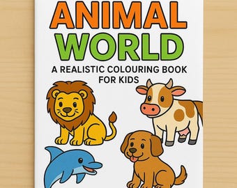 子供向けのリアルな動物の世界の塗り絵 – 野生動物、海洋動物、農場動物、ペットの動物が描かれた楽しいA4サイズ26ページ – すぐにダウンロードできる印刷可能なPDF