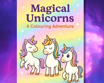 子ども向け魔法のユニコーンぬり絵 | かわいい印刷可能なユニコーンぬり絵ページ | パステルレインボーユニコーンアクティビティブック | A4 PDF