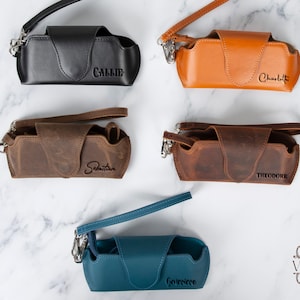 Custom Leather Glasses Case, Personalized Full Grain Eyewear Sleeve for Aviators, Sunglasses, Custom Eyewear Case Gift for Mom, Dad