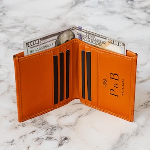 Cartera de cuero personalizada, regalo grabado personalizado para esposo, regalo de boda para recién casados, iniciales personalizadas para la pareja.