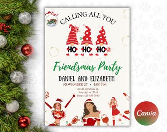 Friendsmas Party Invitation Template: Editable Christmas Holiday Invite (Digital Download 5x7 inches)