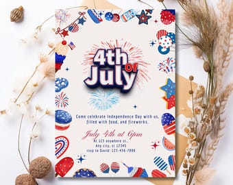 4th July BBQ Invitation Template: Editable Patriotic Party Invite (Digital Download)