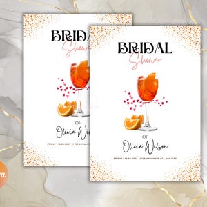 Modèle d'invitation modifiable pour la douche nuptiale aux agrumes | Carte imprimable floral Aperol Spritz