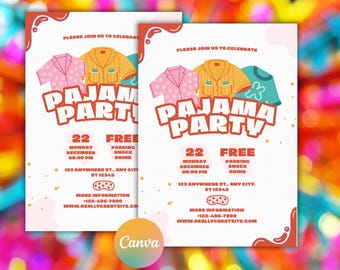 Plantilla de invitación para fiesta de pijamas navideña: Tarjeta electrónica editable para pijamada