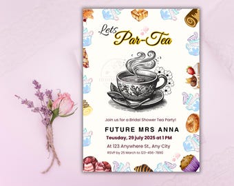 Tea Party Bridal Shower Invitation: Floral Design (5x7 inches, Digital Download)