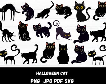 Halloween Cat SVG Bundle, Black Cat PNG Bundle, Cat Clipart, Halloween SVG Cut Files for Cricut, Cat Silhouette, Black Cat Svg, Spooky Svg