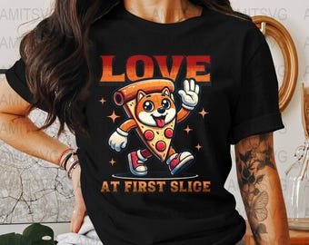 Camiseta con diseño de rebanada de pizza de perro, divertida camiseta con juego de palabras con comida, gráficos digitales descargables, PNG de 300 DPI, regalo para amantes de las mascotas, camiseta para amantes de la pizza