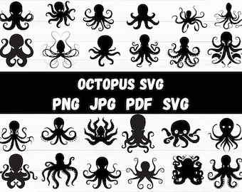 Paquete SVG de pulpo, pulpo SVG, Kraken SVG, monstruo marino SVG, clipart de pulpo, archivos de corte de pulpo para Cricut