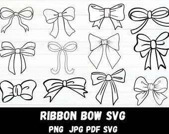 Ribbon Bow Svg Bundle, Bow Svg, Bow Png, Coquette Bows Svg, Hand Drawn Bow Clipart, Hair Bow Svg, Ribbon Bow Outline Svg, Digital Download