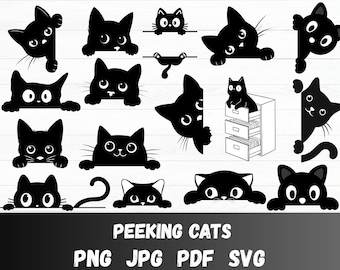 Peeking Cat SVG PNG EPS Clipart, Peeking Kitten Silhouette, Peeking Cats Template, , Cut Files, Instant Download