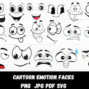 Cartoon Emotion Faces SVG Bundle, Kawaii Face SVG, Cute Funny Face SVG, Emoji face, cartoon face clipart, comics face, png, silhouette