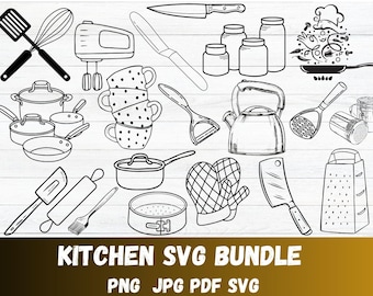 Kitchen SVG, Cooking SVG, Kitchen Clipart, Cooking Utensils SVG, Kitchen Set Svg, Kitchen Cut Files, Kitchen Cricut, Cooking Set Svg, Png