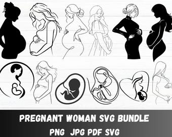 Mujer embarazada SVG, Embarazo Svg, Silueta de mujer embarazada, Camiseta de mamá Svg, Bebé SVG, Archivos de corte de embarazo, Mujer embarazada Cricut, Vector