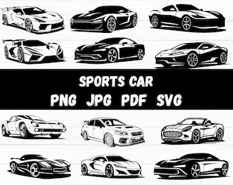 Coche deportivo SVG / Supercoche SVG / Coche de carreras SVG / Silueta / PNG / Plantilla / Vinilo, archivo de corte / Circuito / Vector