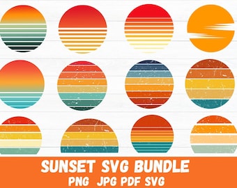Sunset Vintage Svg Bundle, Vintage Retro Sunset Png, Retro Circle Svg, Distressed Sunset, Retro Sunset T-Shirt Designs , Instant Download