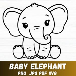 Fichier de coupe bébé éléphant SVG jolie fille éléphant contour éléphant baby shower fille chemise body Kawaii Animal Silhouette Cricut vinyle fer sur