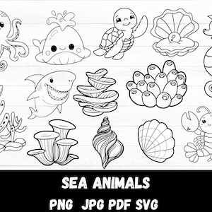 Sea Animals SVG, Ocean Svg, Sea Life Svg, Octopus Svg, Shark Svg, Seashell Svg, Dolphin Svg, Crab Svg, Ocean Animals Svg, Sea Animals Png