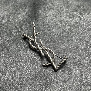 Vintage Excellent Rare Brooch Silver Tone Yves Saint Laurent Big Logo