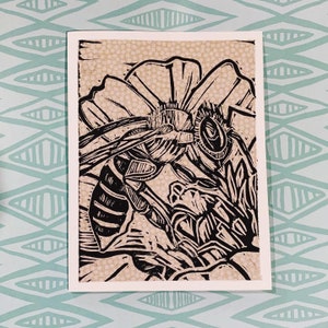 Handmade Honey Bee, linocut cards, set of 3 stationary set, only one available, cards with envelopes, blank inside