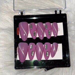 Violet Luxe – Purple Cat Eye Press-On Nails with Rectangle Gem Accents
