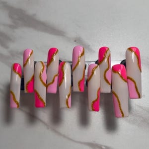 Blush & Gold Luxe Press On Nails – Baby Pink with Gold Flakes | Handmade Feminine Nail Set