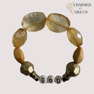 Pulsera de fe para niños hecha a mano, pulsera elástica con la letra DIOS, joyería cristiana con cuentas doradas, regalo religioso para niños.