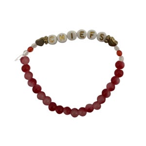 CHIEFS Beaded Bracelet, Red and Gold Stretch Bracelet for Game Day, Handmade Football Fan Jewelry, KC Spirit Gift for Women & Teens