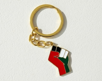 Free Palestine Keychain (Fist | Gold) - Solidarity & Human Rights | Political Activism | Metal Keychain