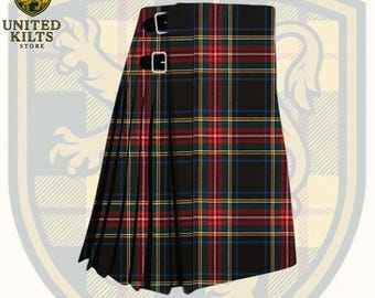 Handmade Black Stewart Tartan Kilt – Heavy Weight, Custom Tailored